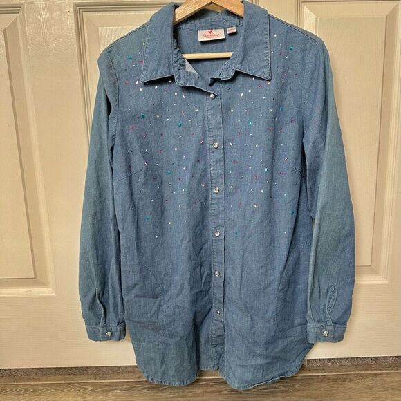 Quacker Factory Tops - Quaker factory denim rhinestone shirt